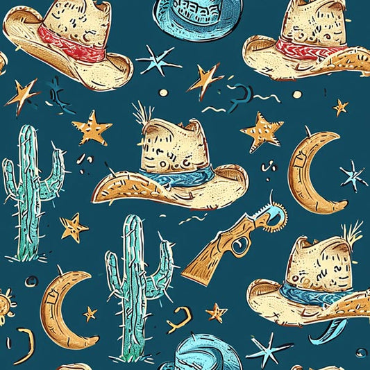 Cowboy Hat and Cacti Peel and Stick Wallpaper