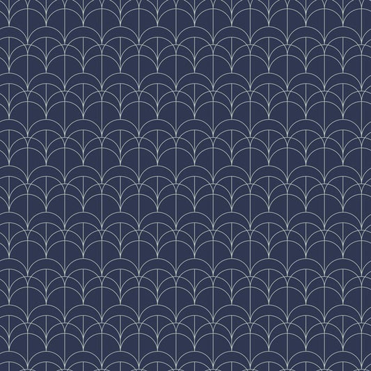 Dark Blue Arches Art Deco Peel and Stick  Wallpaper