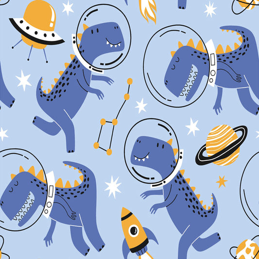 Dinosaurs In Space On Blue Peel and Stick Wallpaper