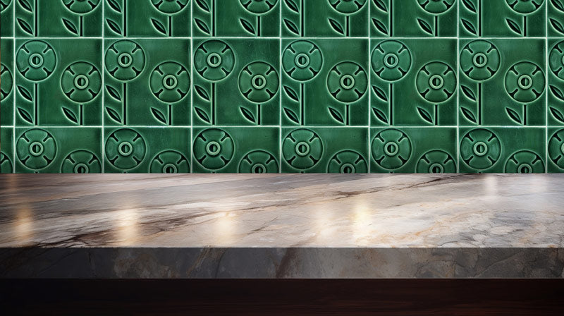 Green Flower Tile Peel and Stick Wallpaper
