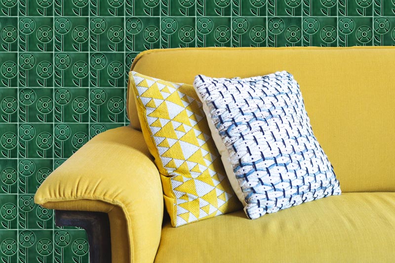 Green Flower Tile Peel and Stick Wallpaper