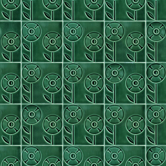 Green Flower Tile Peel and Stick Wallpaper