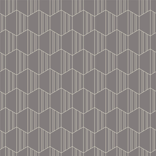 Hexagons with Stripes on Gray Art Deco Removable Wallpaper