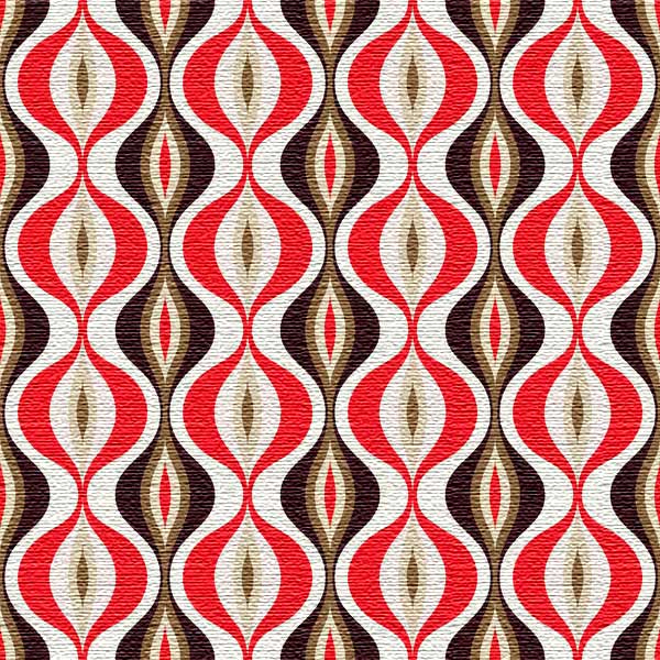 Patterned textured wallpaper with red, brown, and beige design