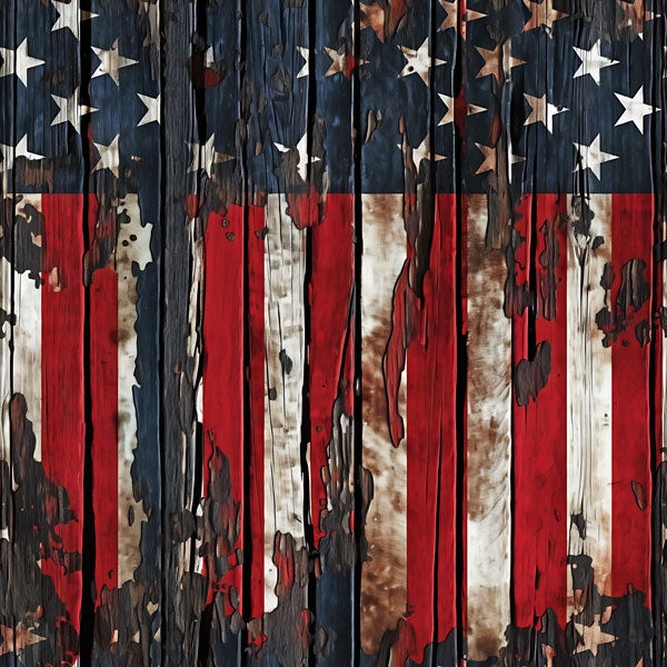 Tattered US Flag on Wood Removable Wallpaper