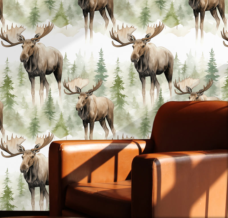 Watercolor Moose Peel and Stick Wallpaper