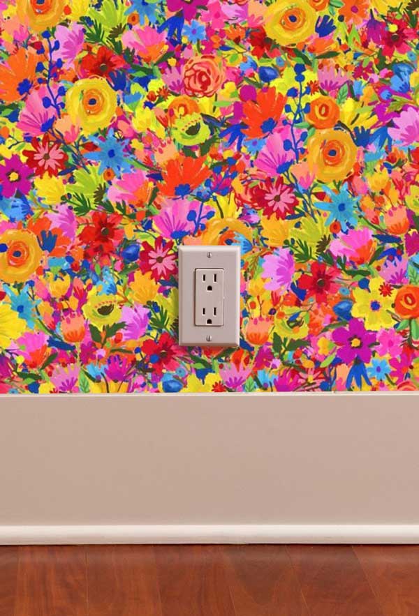 Acrylic Flower Painting Floral Peel and Stick Wallpaper bedroom