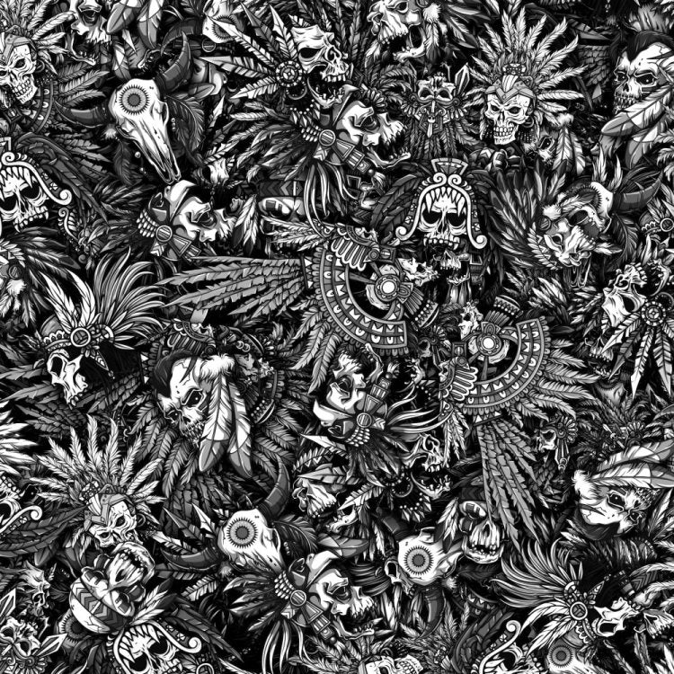 Aztec Indian Black and White Skull Peel and Stick Wallpaper
