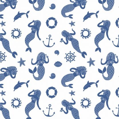 Blue mermaids peel and stick wallpaper