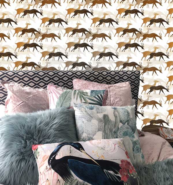 Brown and Tan Stylized Deer Hunting Peel and Stick Wallpaper bedroom