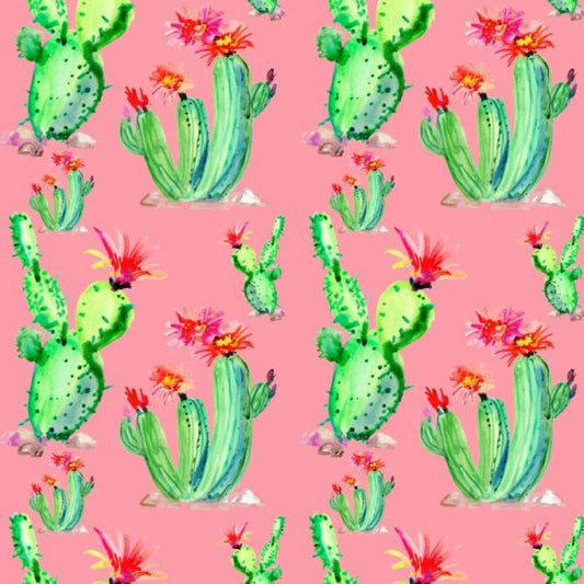 Cactus Watercolor Pink Peel and Stick Wallpaper