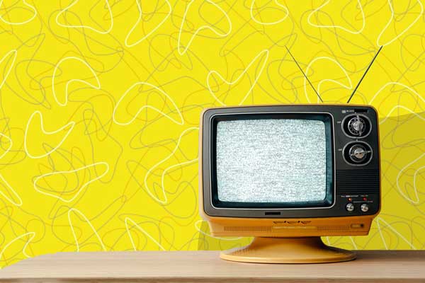Fat City mid century modern peel and stick wallpaper living room