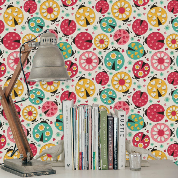 Lady Bugs and Flowers Peel and Stick Wallpaper