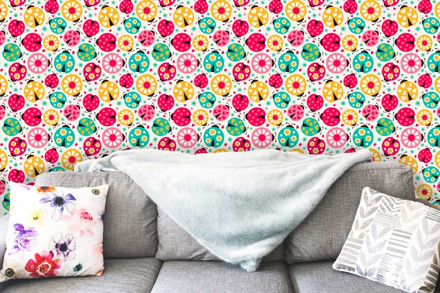 Lady Bugs and Flowers Peel and Stick Wallpaper