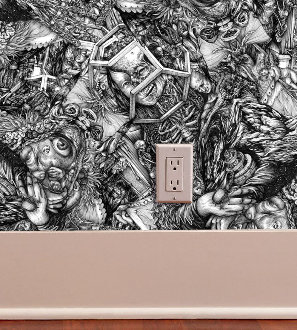 Sci-Fi Monsters, Skeletons & Angels  Black and White Peel and Stick Wallpaper outlet