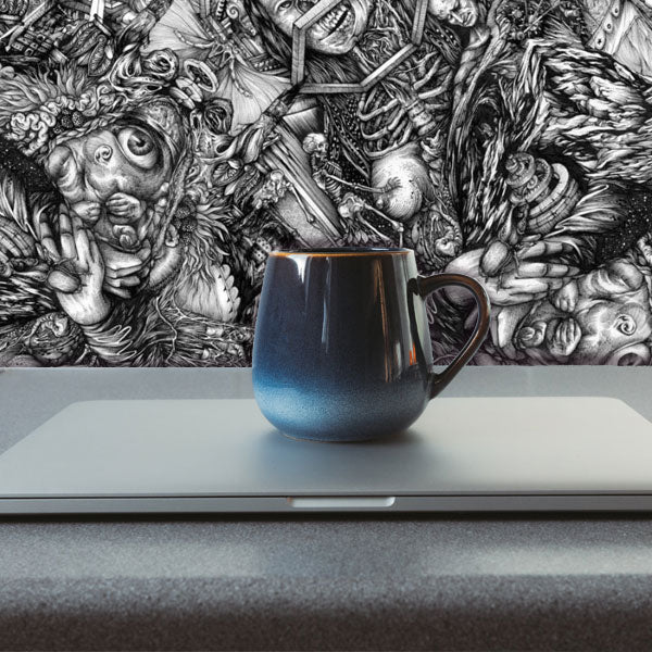 Sci-Fi Monsters, Skeletons & Angels Black and White Peel and Stick Wallpaper office