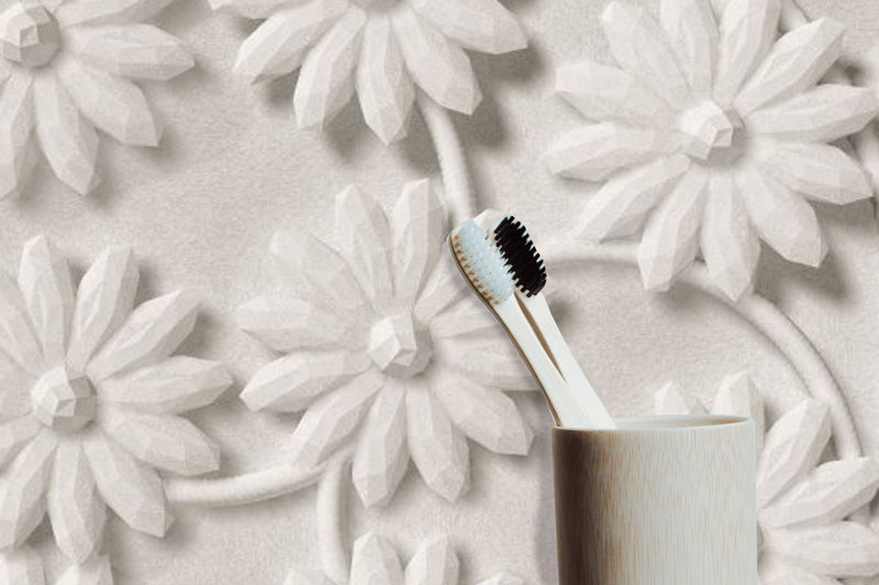 Stone carved Flowers peel and stick wallpaper bathroom