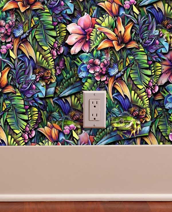 Tropical Frog Floral Peel and Stick Wallpaper living room