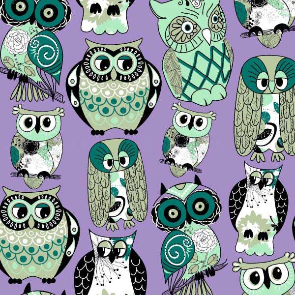 Vintage Owls Mid Century Modern Peel and Stick Wallpaper Purple Background