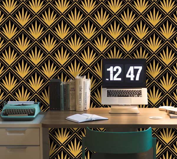 Agave Black Art Deco Wallpaper Peel and Stick