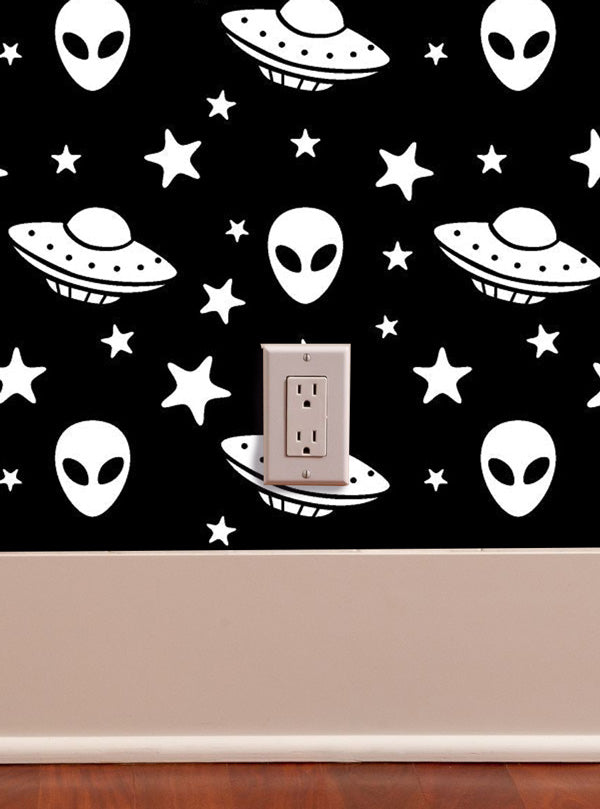 Aliens Vinyl Peel and Stick Wallpaper black and white