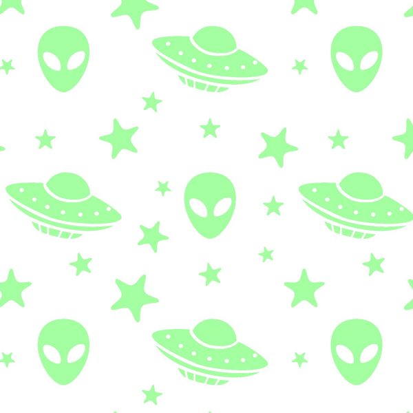 Aliens Vinyl Peel and Stick Wallpaper white and green