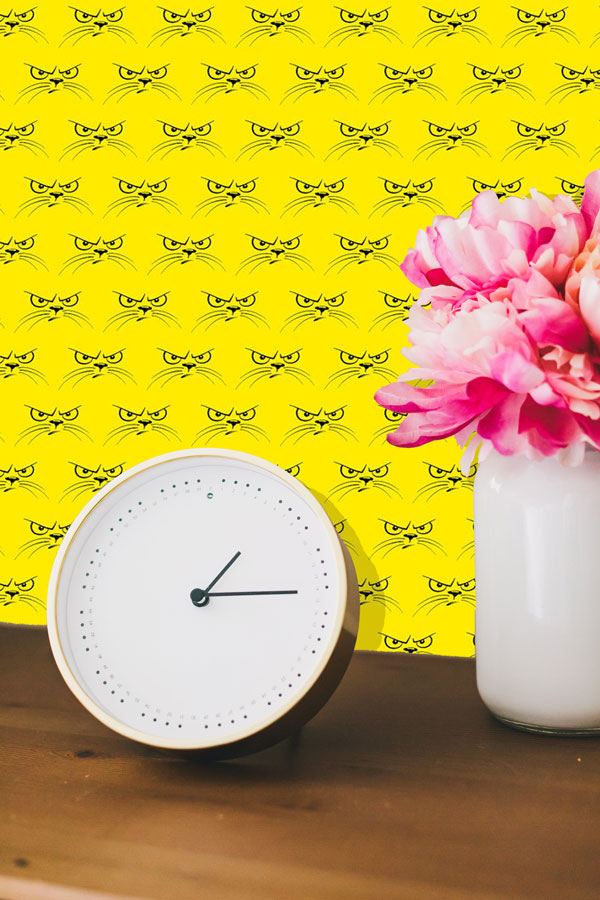 Angry Cartoon Cat Yellow Peel and Stick Wallpaper living room