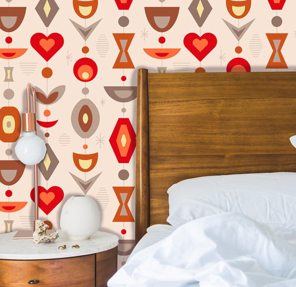 Apple Butter Mid Century Peel and Stick Wallpaper  Bedroom