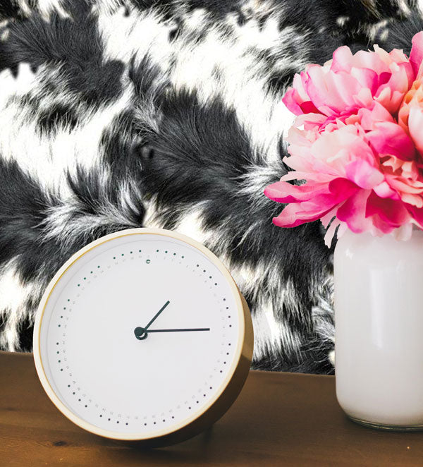 Black Longhorn Cow Print Peel and Stick Wallpaper long hair living room