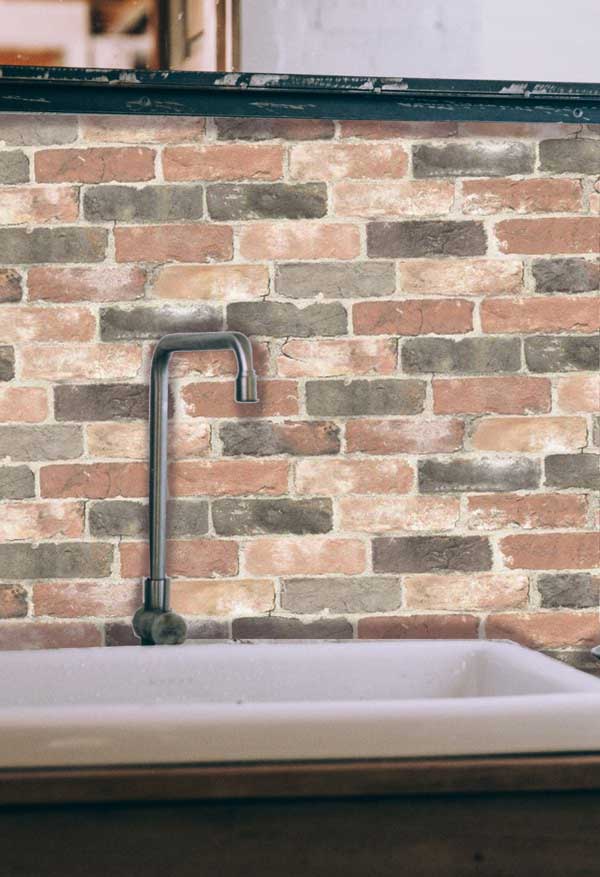 Used Brick Peel and Stick Wallpaper bathroom