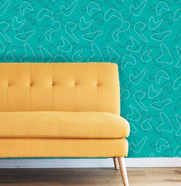 Fat City mid century modern peel and stick wallpaper living room