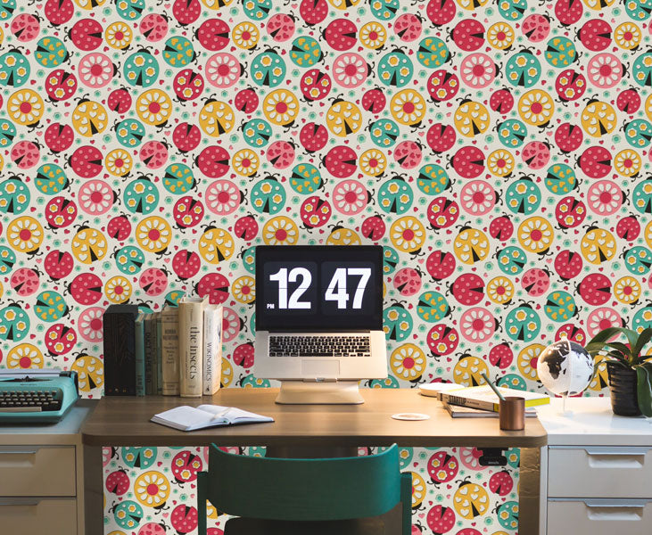 Lady Bugs and Flowers Peel and Stick Wallpaper