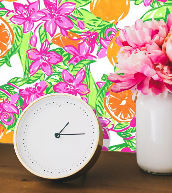 Oranges and Flowers Floral Peel and Stick Wallpaper living room