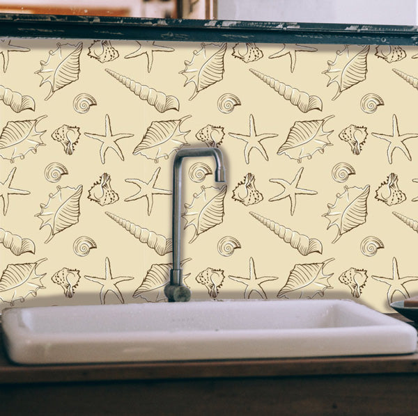 Seashells Vintage Peel and Stick Wallpaper bathroom