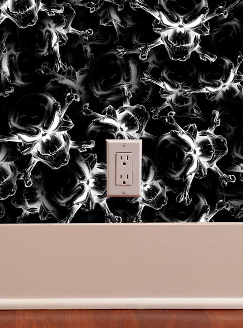 Skull & Cross Bones Black and White Peel and Stick Wallpaper-black-on-black