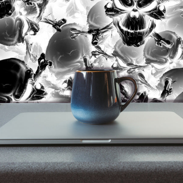 Skull & Cross Bones Black and White Peel and Stick Wallpaper black on white office