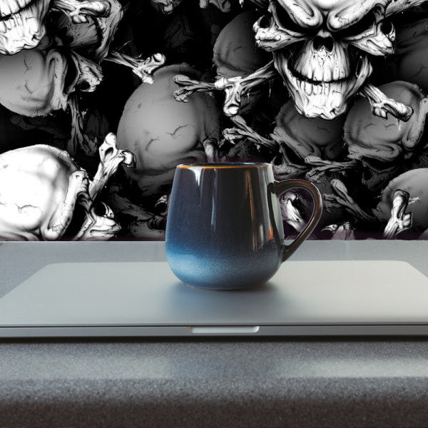 Skull & Cross Bones Black and White Peel and Stick Wallpaper white on black office