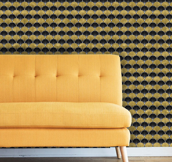 Small Fans Art Deco Peel and Stick Wallpaper living room