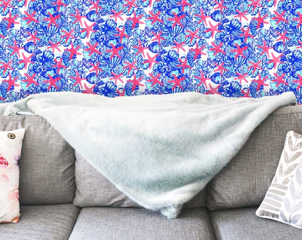 Starfish and Seashells Peel and Stick Wallpaper Living Room