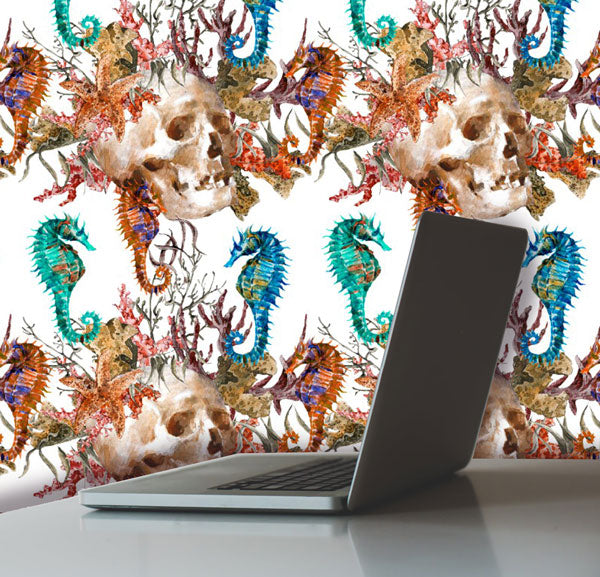 Under the Sea Skulls Peel and Stick Wallpaper office