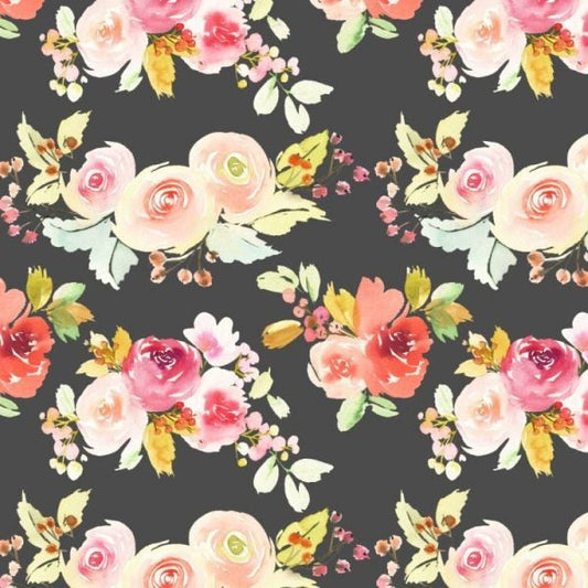 Watercolor Peonies Black Floral Peel and Stick Wallpaper