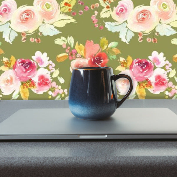 Watercolor Peonies Green Floral Peel and Stick Wallpaper office