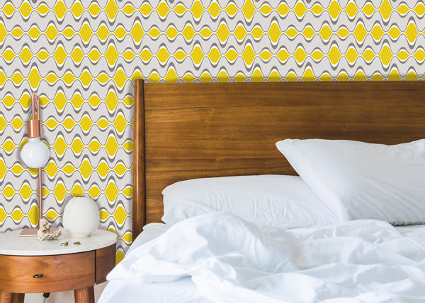 what's your tail mid century modern peel and stick wallpaper bedroom gray white yellow