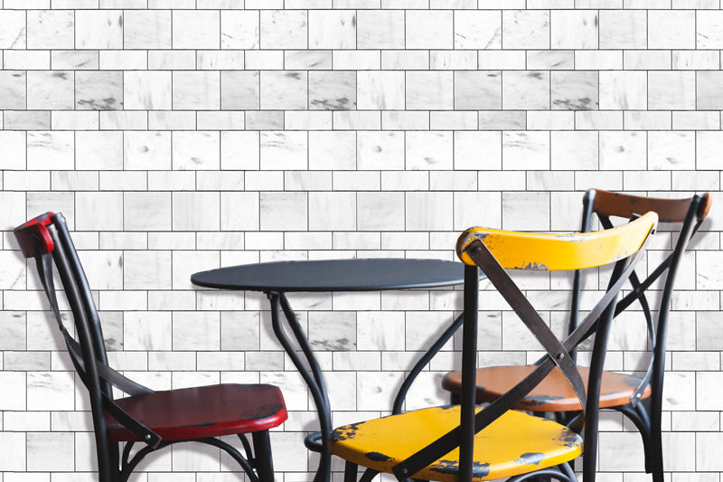 Big and Small White Mable Tile Peel and Stick Wallpaper