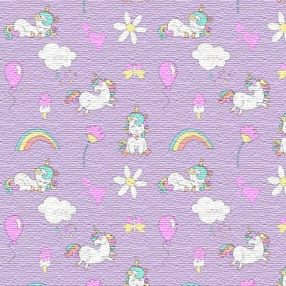 Cartoon Unicorns Rainbows & Balloons Textured Peel and Stick Wallpaper