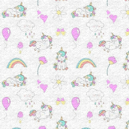 Cartoon Unicorns Rainbows & Balloons Textured Peel and Stick Wallpaper