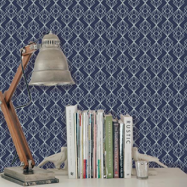 Dark Blue Multi Diamond Art Deco Peel and Stick Wallpaper
