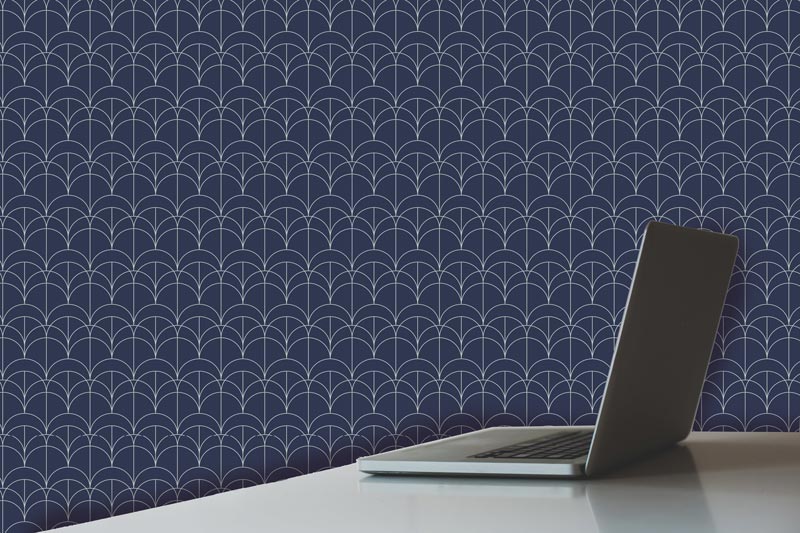 Dark Blue Arches Art Deco Peel and Stick  Wallpaper
