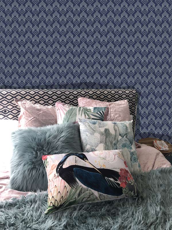 Diamonds Dark Blue Art Deco Peel and Stick Wallpaper