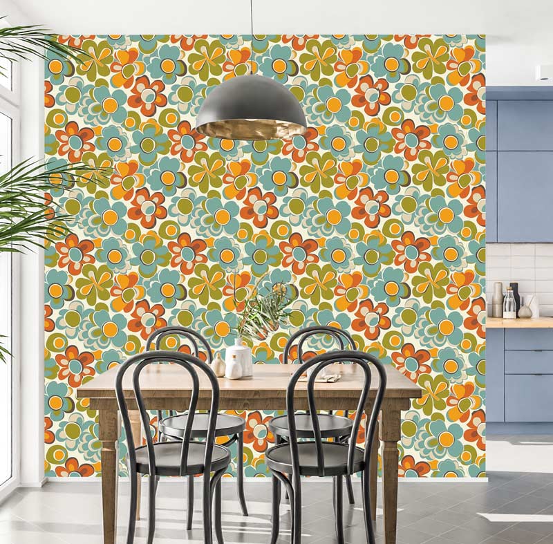Funky Flowers Mid Century Modern Removable Wallpaper